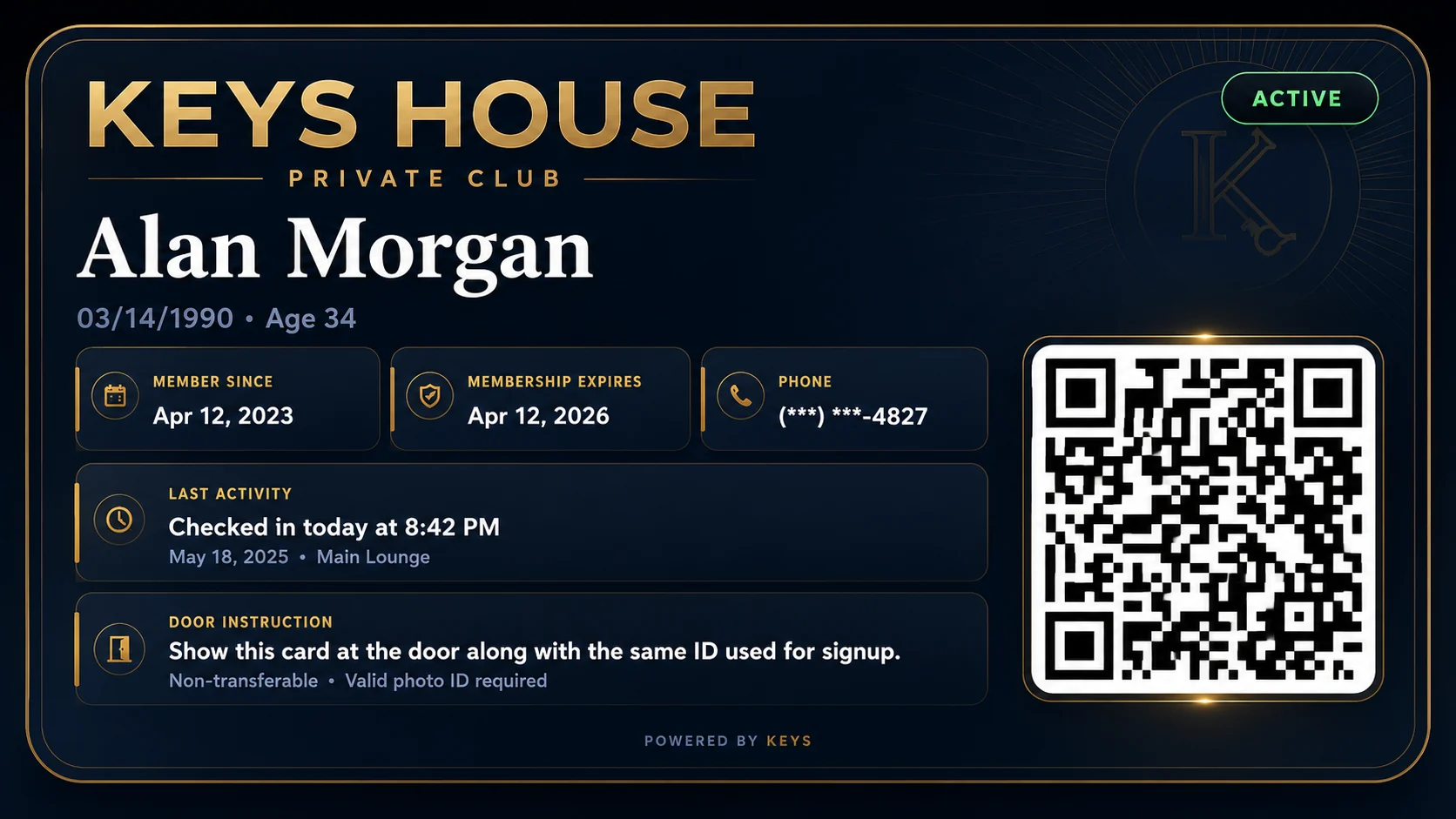 Clean and modern KEYS House member card