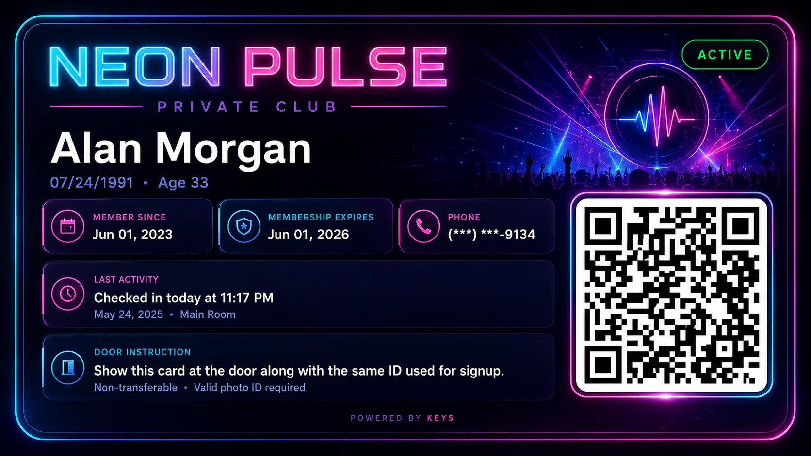 Nightlife Neon Pulse member card