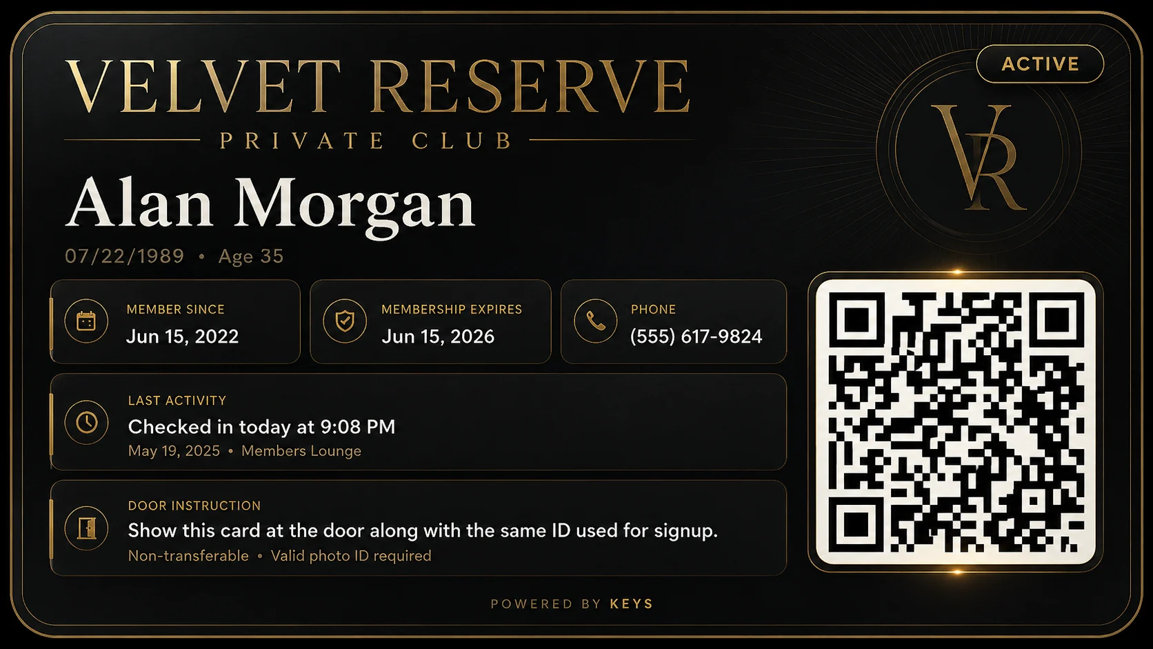 Refined Velvet Reserve member card
