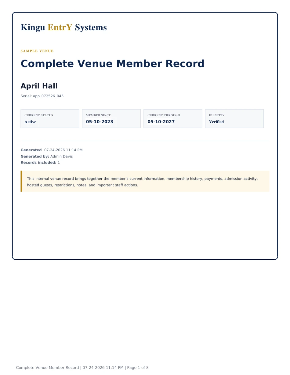 Preview of the April Hall complete venue member record